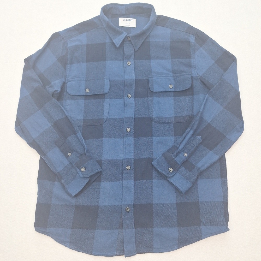Old Navy Shirt Boys 2XL Plus Blue‎ Plaid Flannel Long Sleeve Button Up